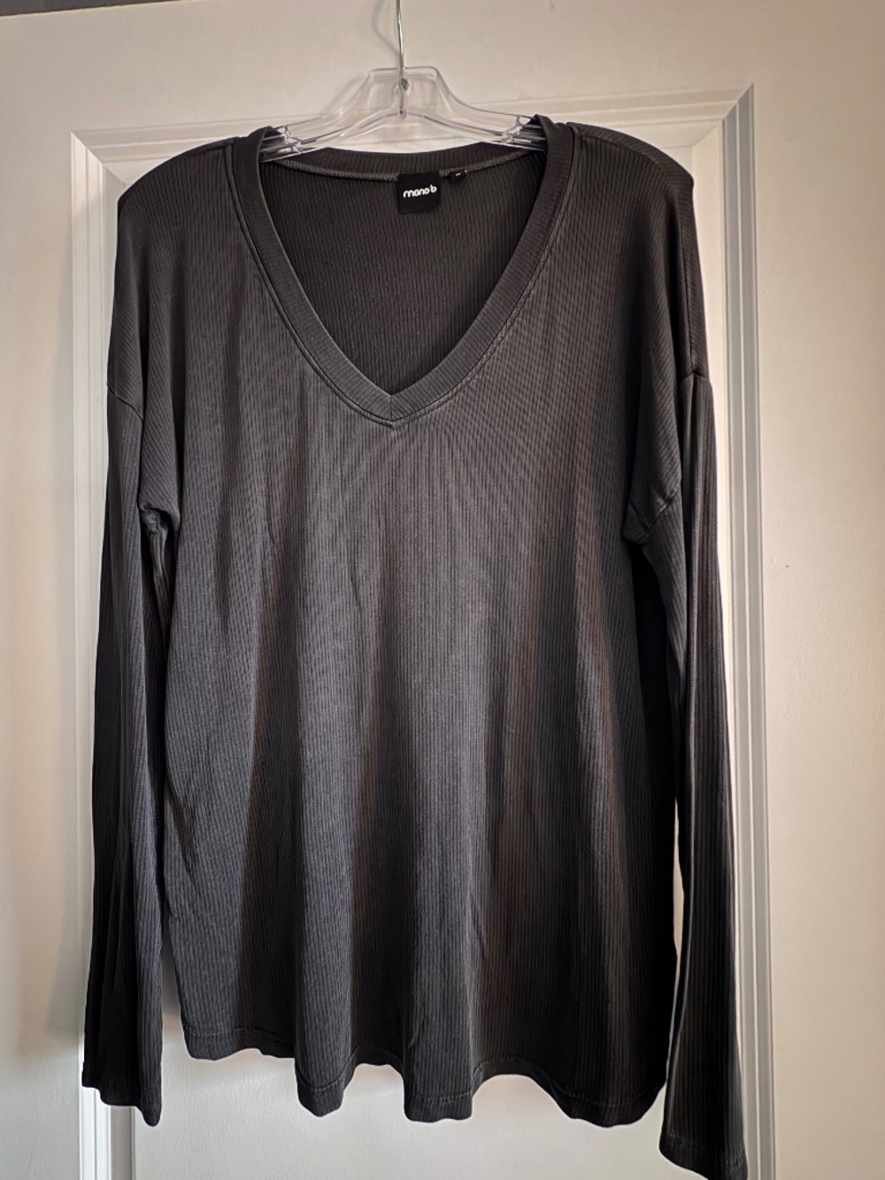 Mono B Ribbed V Neck Long Sleeve Tee
